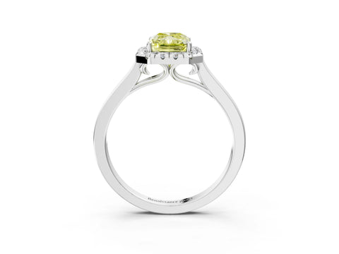 White gold Fancy Yellow Radiant Cut Halo Round Diamond Solitaire Ring with Pavé Band and Four-Prong Setting_3