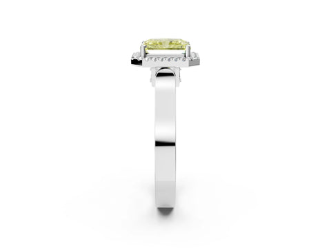 White gold Fancy Yellow Radiant Cut Halo Round Diamond Twist Band with Four-Prong Setting_26