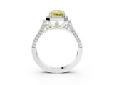 White gold Fancy Yellow Radiant Cut Halo Round Diamond Twist Band with Four-Prong Setting_27