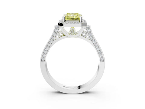 White gold Fancy Yellow Radiant Cut Halo Round Diamond Twist Band with Four-Prong Setting_27