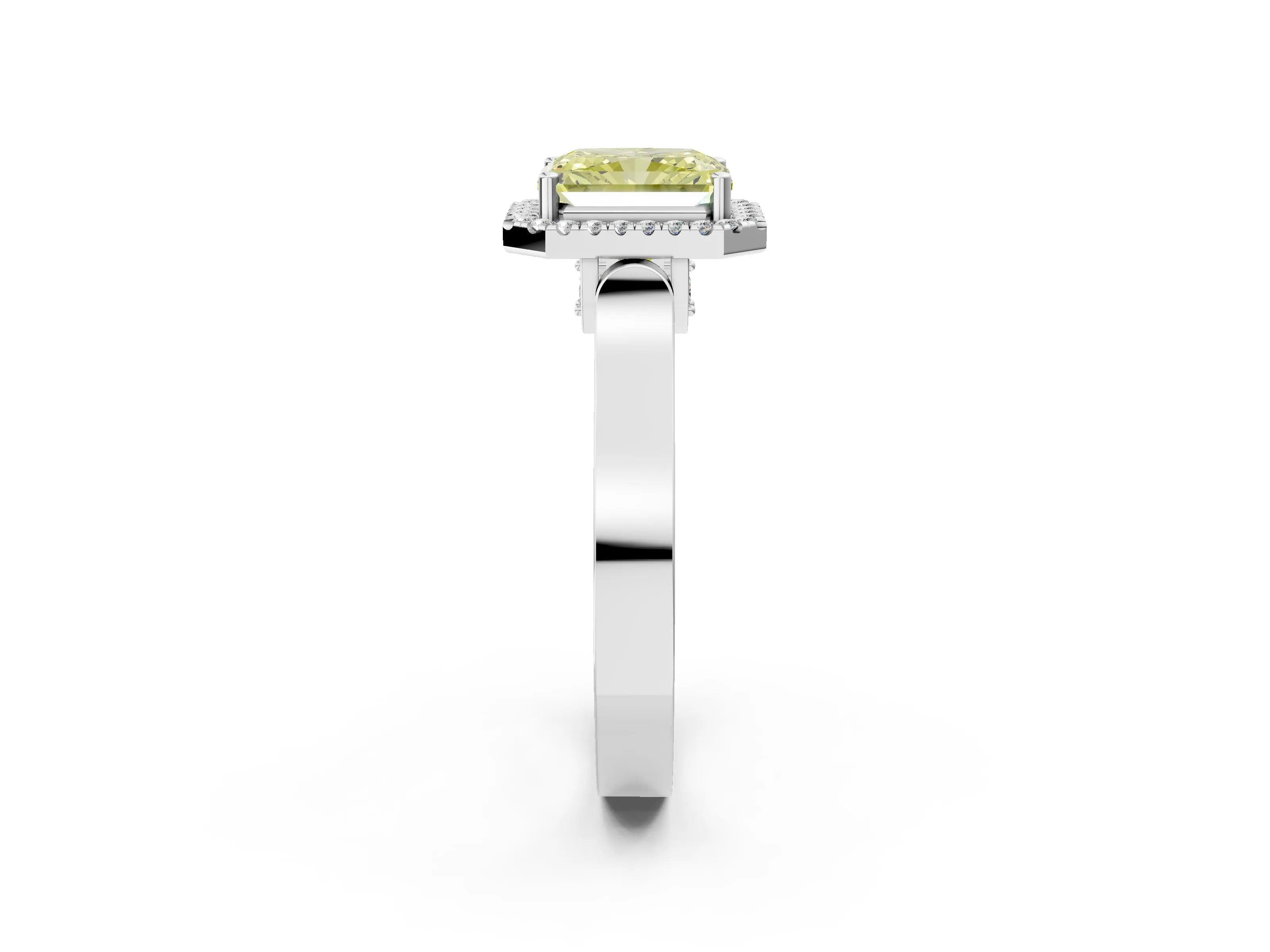White gold Fancy Yellow Radiant Cut Halo Round Diamond Twist Band with Four-Prong Setting_2