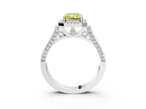 White gold Fancy Yellow Radiant Cut Halo Round Diamond Twist Band with Four-Prong Setting_3