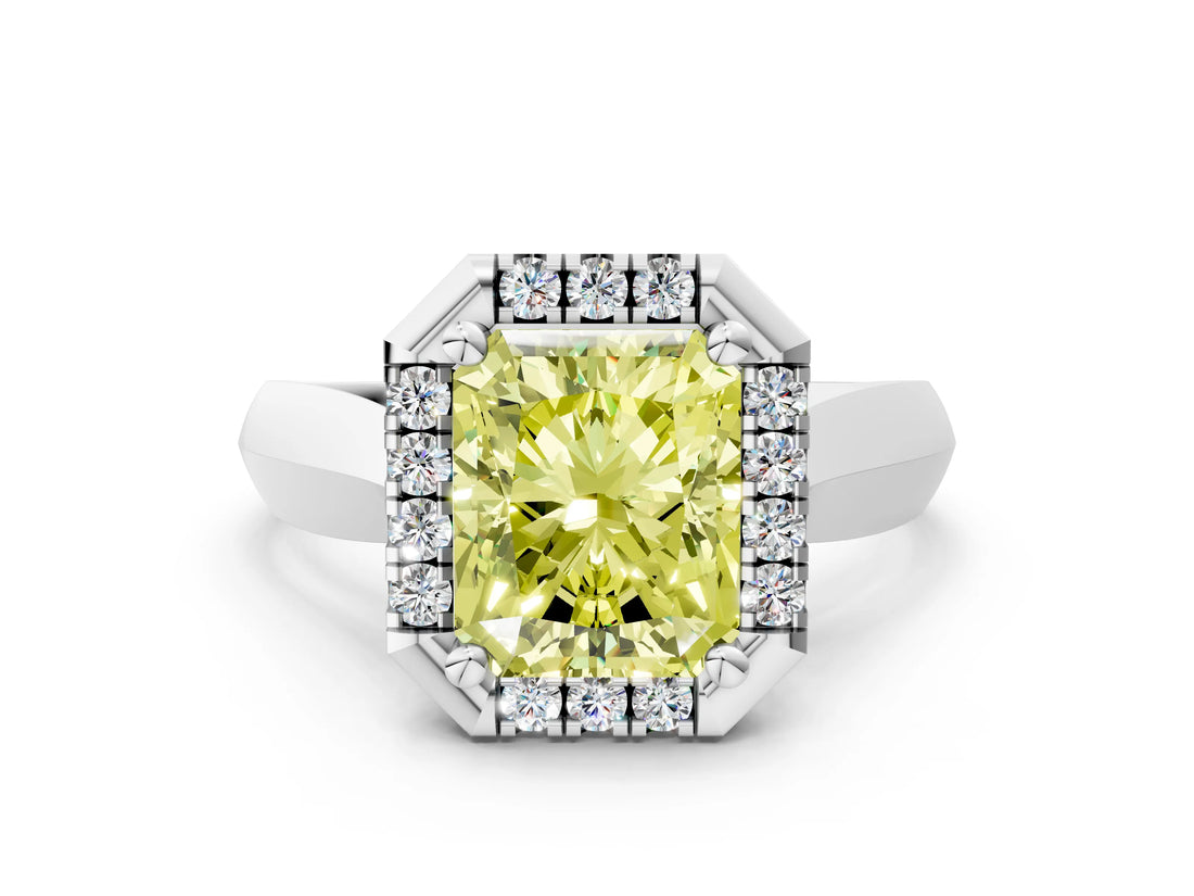 White gold Fancy Yellow Radiant  Cut Halo Solitaire Engagement Ring with Square Band and Four-Prong Setting_18