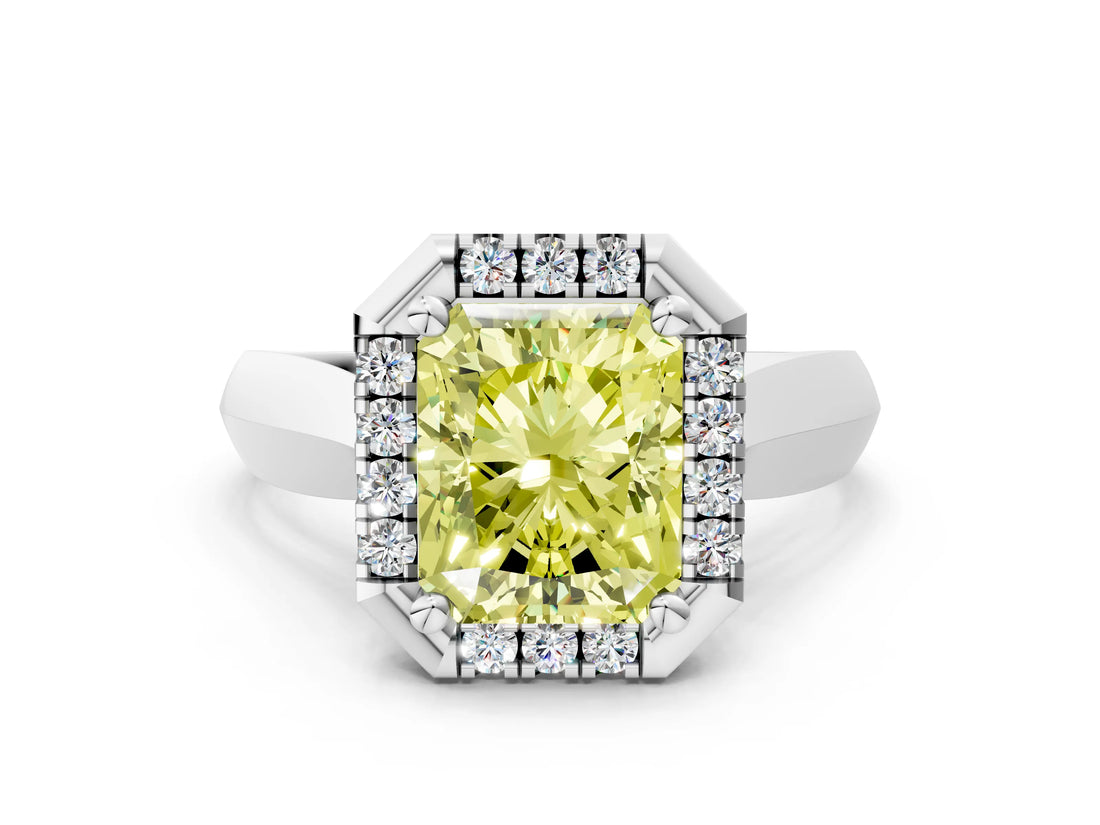 White gold Fancy Yellow Radiant  Cut Halo Solitaire Engagement Ring with Square Band and Four-Prong Setting_84