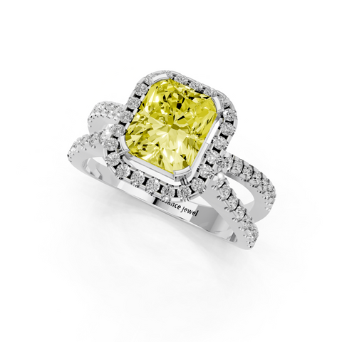 White gold Fancy Yellow Radiant  Cut Halo Split Shank Pave Set Ring_24