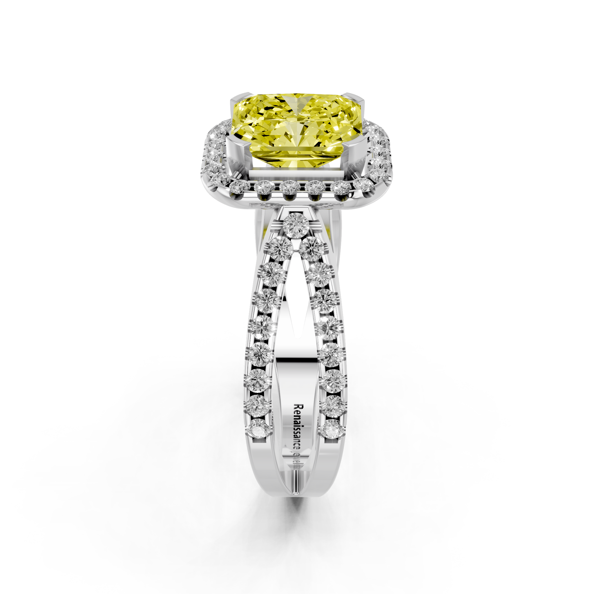 White gold Fancy Yellow Radiant  Cut Halo Split Shank Pave Set Ring_25