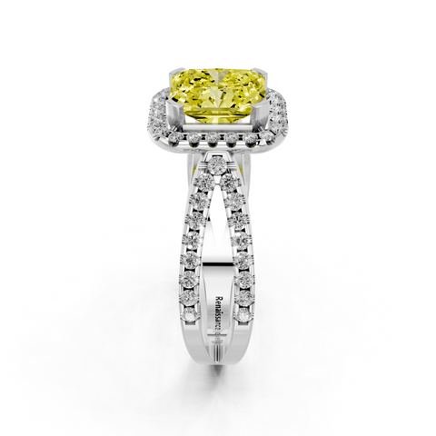 White gold Fancy Yellow Radiant  Cut Halo Split Shank Pave Set Ring_25