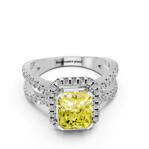 White gold Fancy Yellow Radiant  Cut Halo Split Shank Pave Set Ring_32
