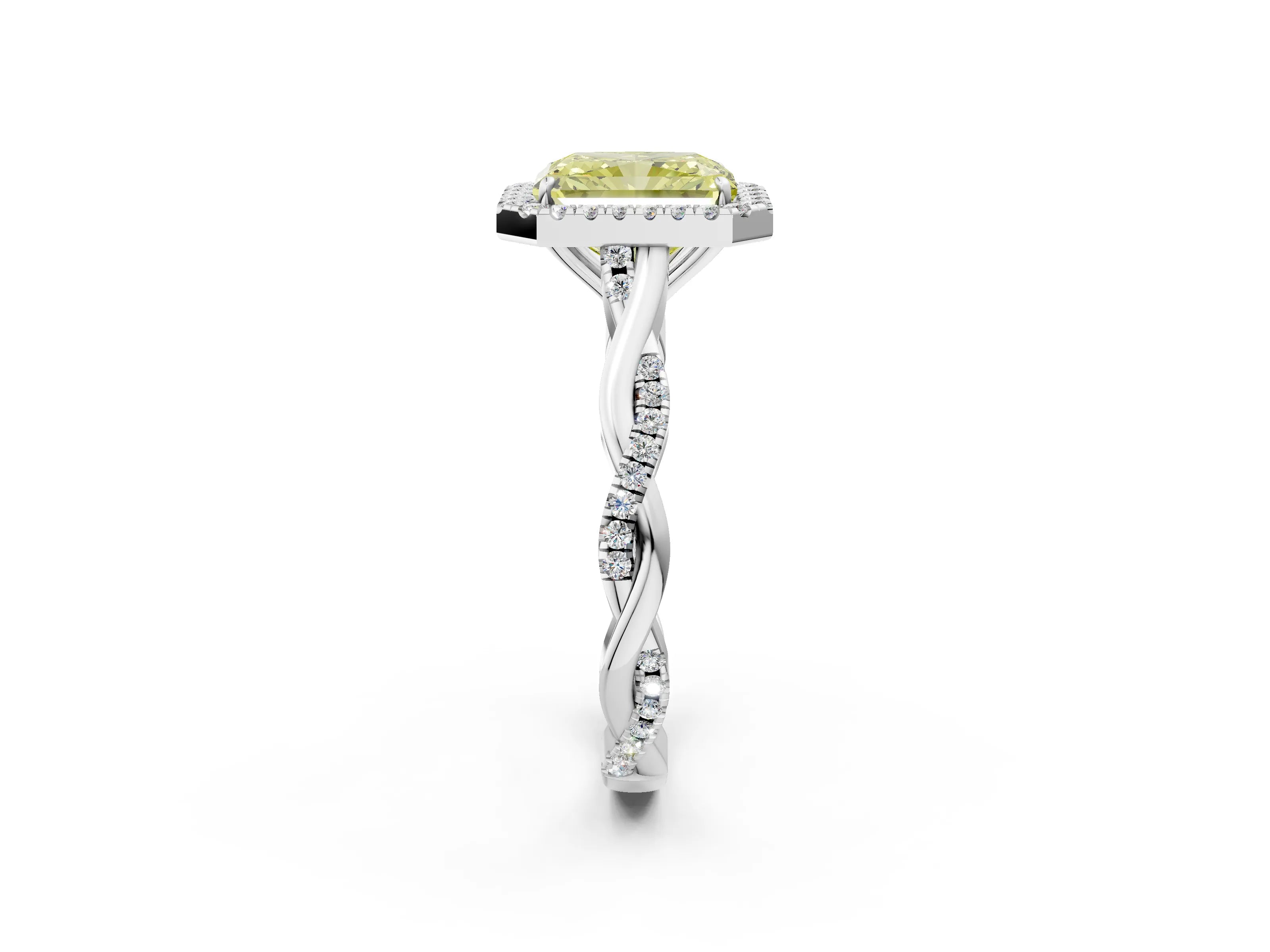 White gold Fancy Yellow Radiant Cut Halo Twist Band with Four-Prong Setting_2
