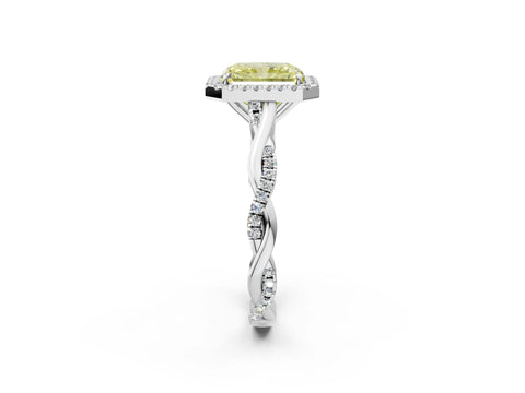White gold Fancy Yellow Radiant Cut Halo Twist Band with Four-Prong Setting_2