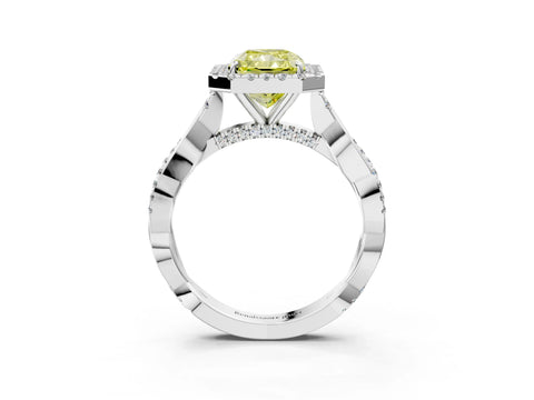 White gold Fancy Yellow Radiant Cut Halo Twist Band with Four-Prong Setting_3