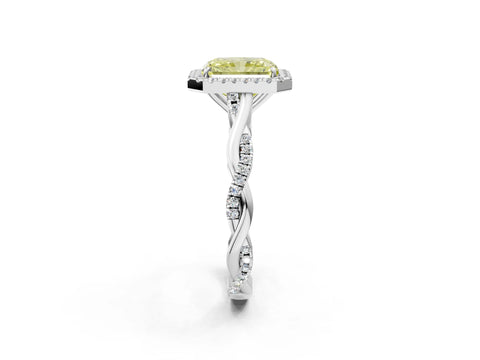 White gold Fancy Yellow Radiant Cut Halo Twist Band with Four-Prong Setting_74