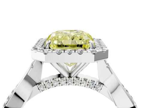 White gold Fancy Yellow Radiant Cut Halo Twist Band with Four-Prong Setting_76