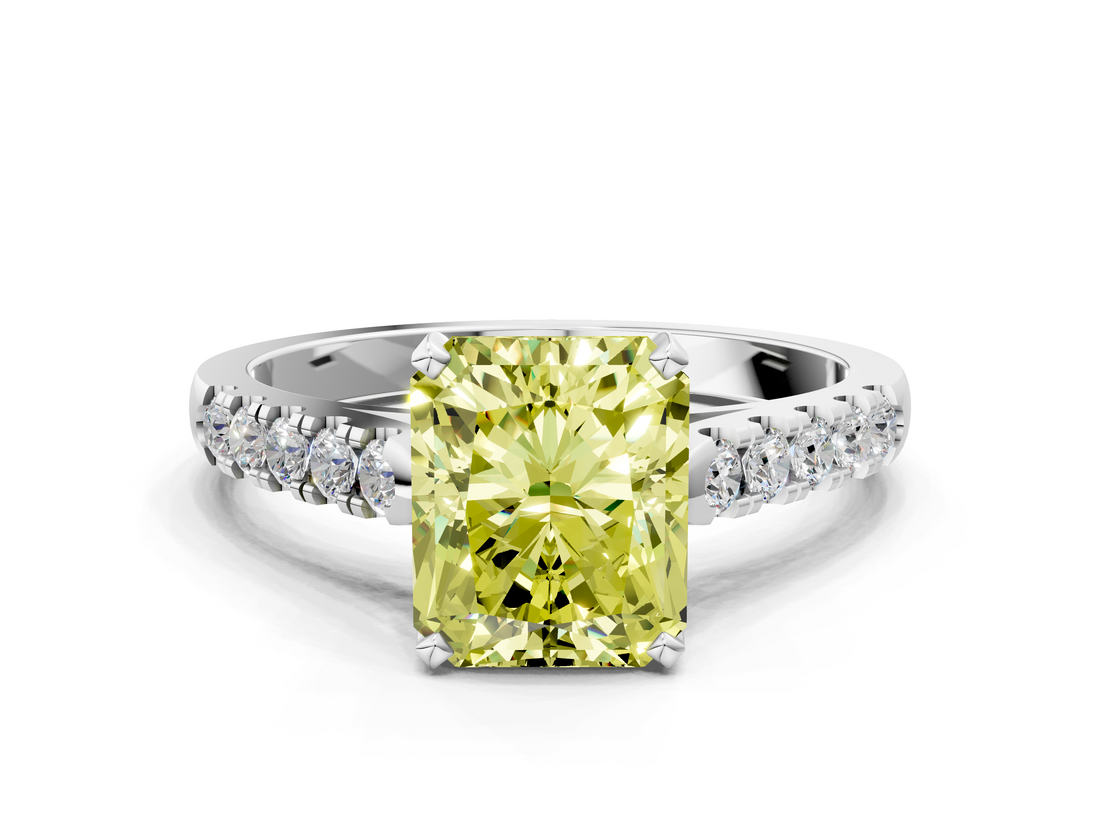 White gold Fancy Yellow Radiant  Cut Pavé Band Solitaire Ring with Four-Prong Setting_25