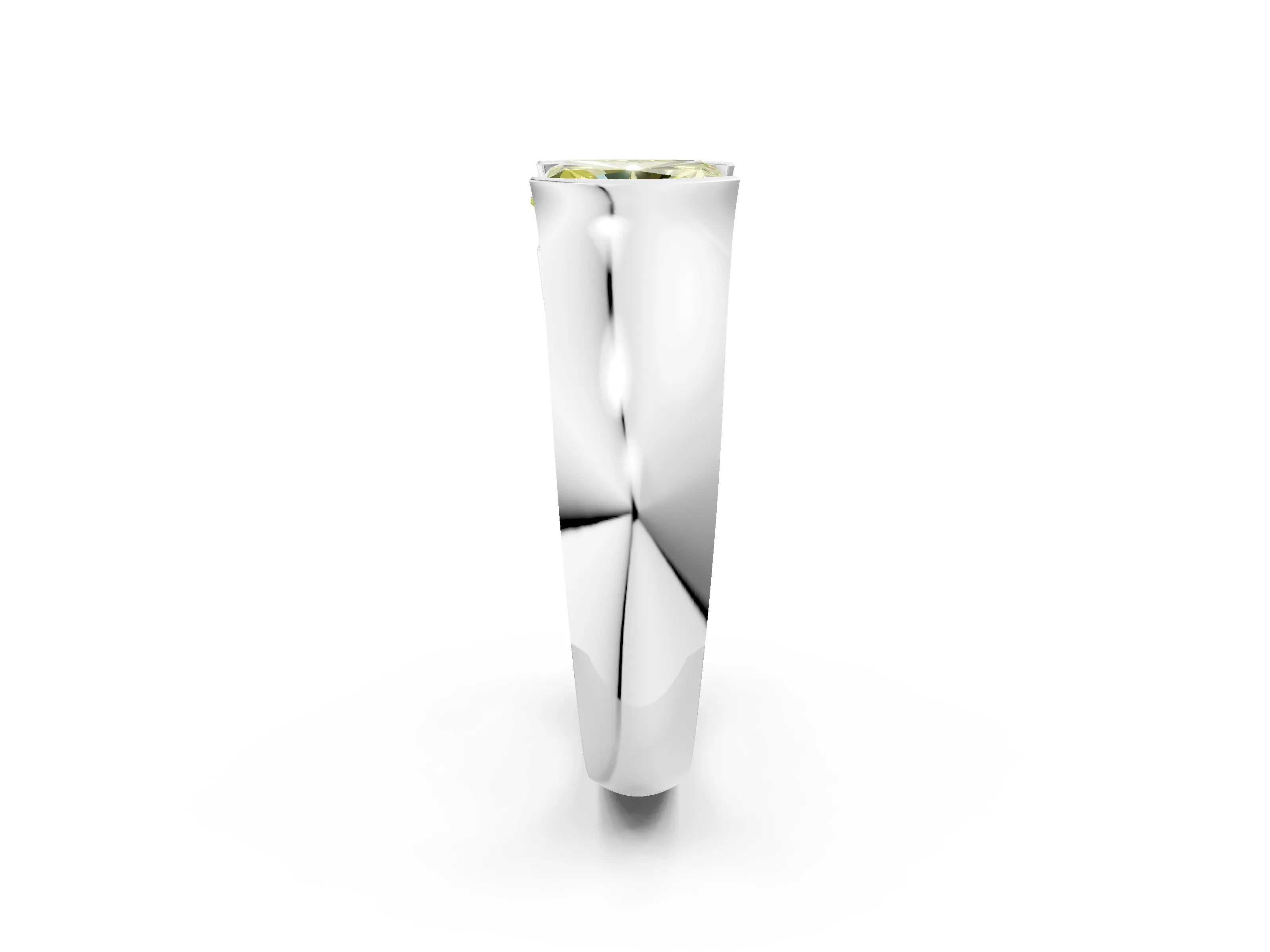White gold Fancy Yellow Radiant Cut Solitaire Bezel Set Diamond Ring with Wide Band_14
