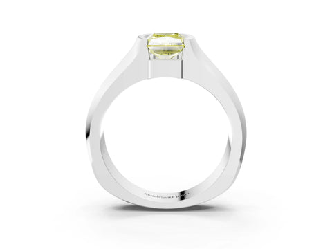 White gold Fancy Yellow Radiant Cut Solitaire Bezel Set Diamond Ring with Wide Band_15