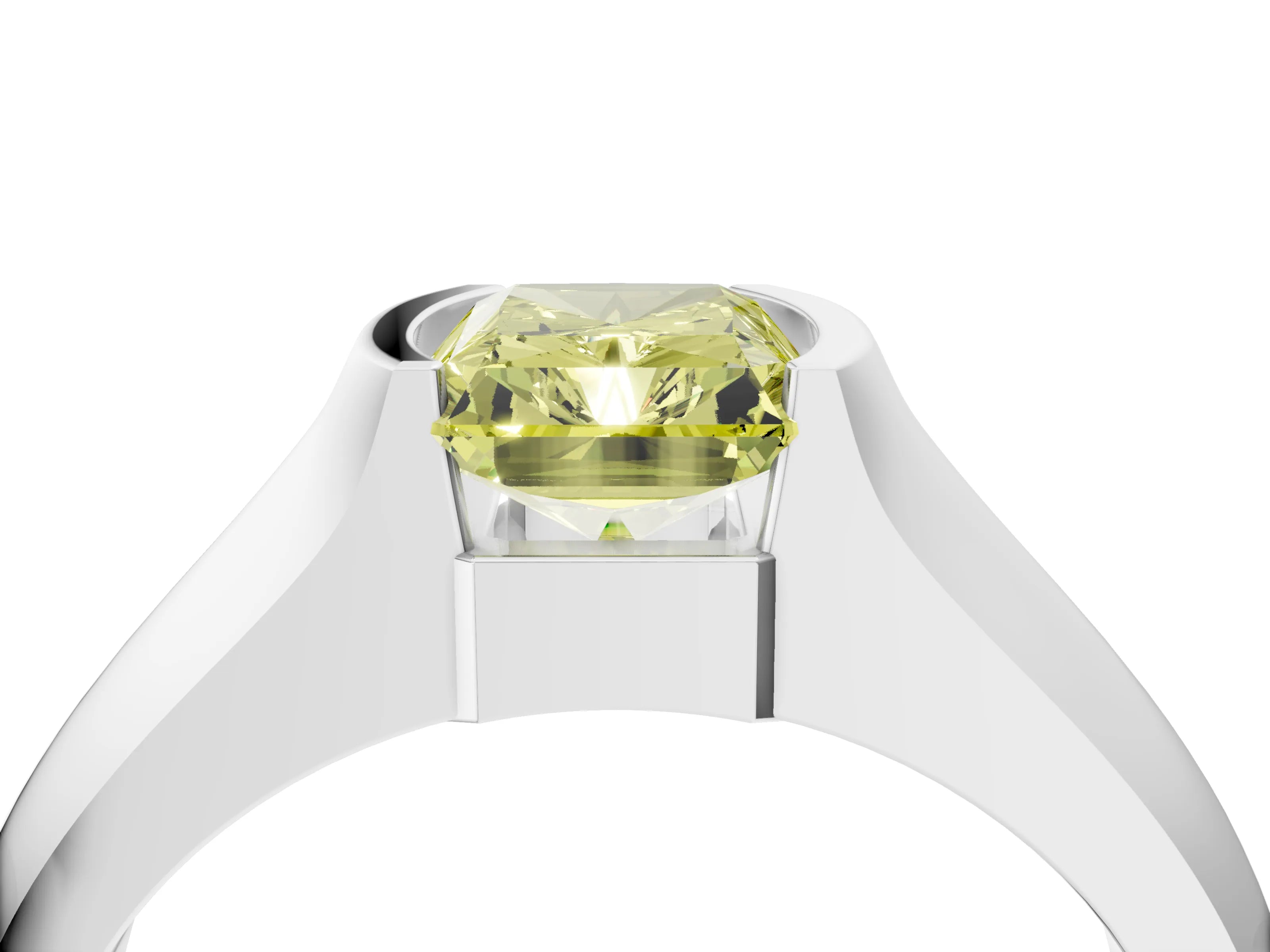 White gold Fancy Yellow Radiant Cut Solitaire Bezel Set Diamond Ring with Wide Band_16