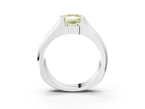 White gold Fancy Yellow Radiant Cut Solitaire Bezel Set Diamond Ring with Wide Band_3