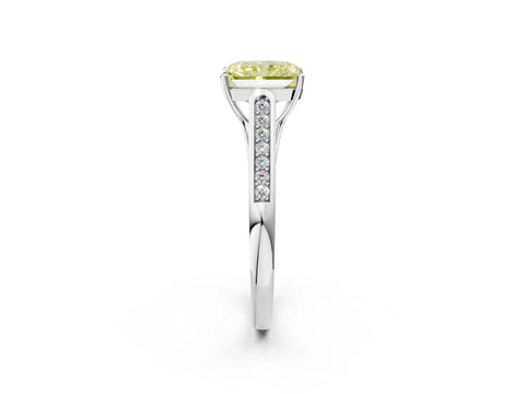 White gold Fancy Yellow Radiant Cut Solitaire Cathedral Diamond Engagement Ring with Channel-Set Band and Four-Prong Setting_17