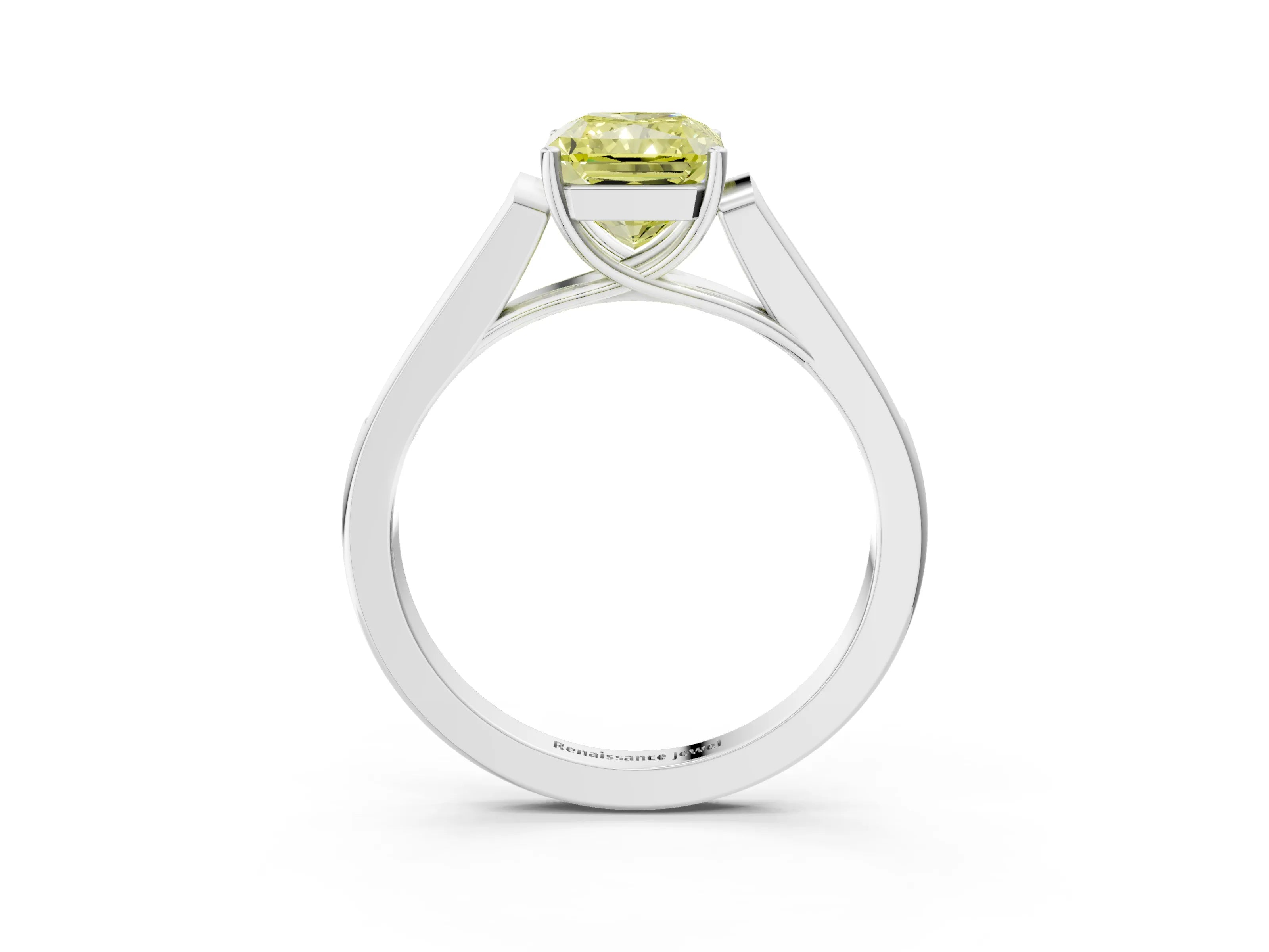 White gold Fancy Yellow Radiant Cut Solitaire Cathedral Diamond Engagement Ring with Channel-Set Band and Four-Prong Setting_18