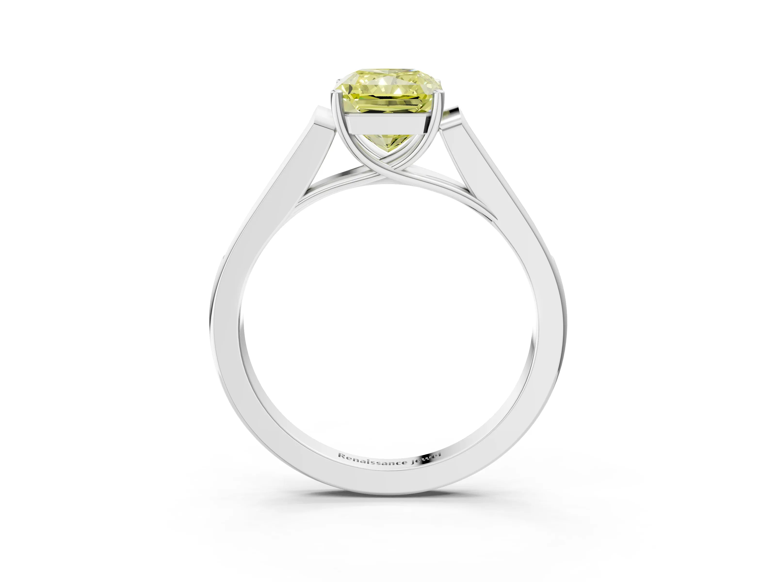White gold Fancy Yellow Radiant Cut Solitaire Cathedral Diamond Engagement Ring with Channel-Set Band and Four-Prong Setting_6