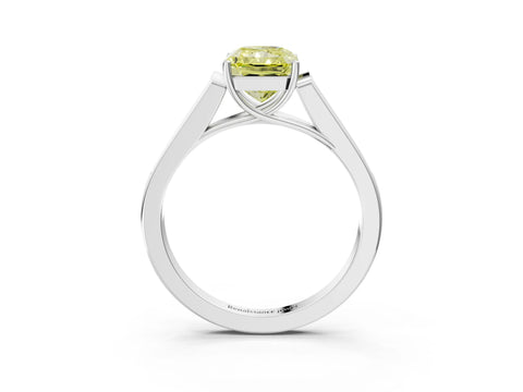 White gold Fancy Yellow Radiant Cut Solitaire Cathedral Diamond Engagement Ring with Channel-Set Band and Four-Prong Setting_6