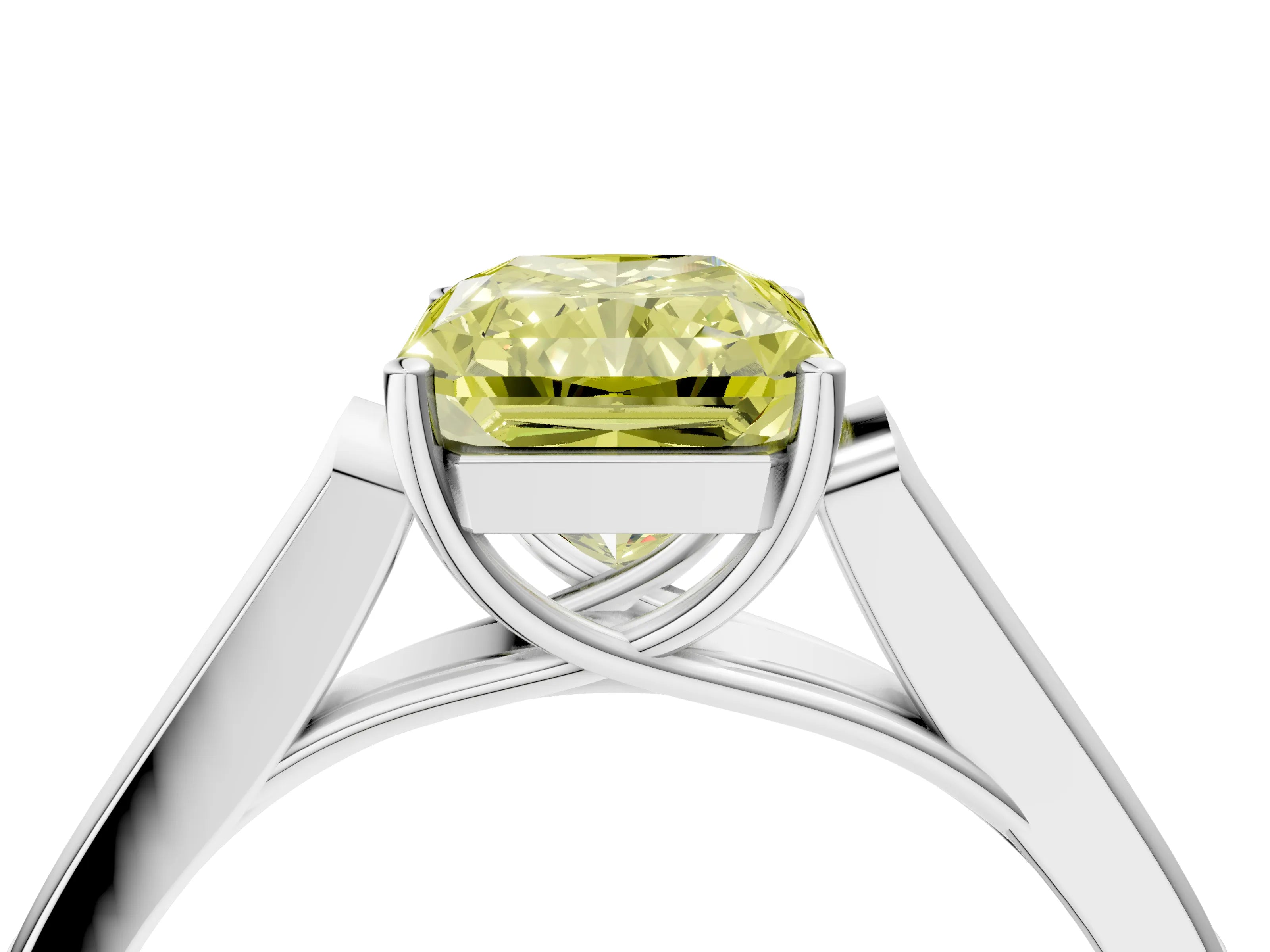 White gold Fancy Yellow Radiant Cut Solitaire Cathedral Diamond Engagement Ring with Channel-Set Band and Four-Prong Setting_7