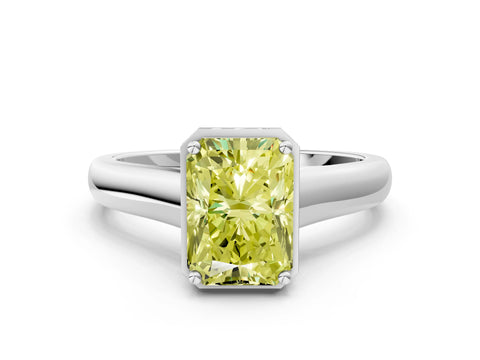 White gold Fancy Yellow Radiant Cut Solitaire Diamond Engagement Ring with Four-Prong Setting and Tapered Band_12