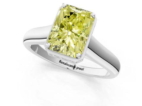 White gold Fancy Yellow Radiant Cut Solitaire Diamond Engagement Ring with Four-Prong Setting and Tapered Band_13