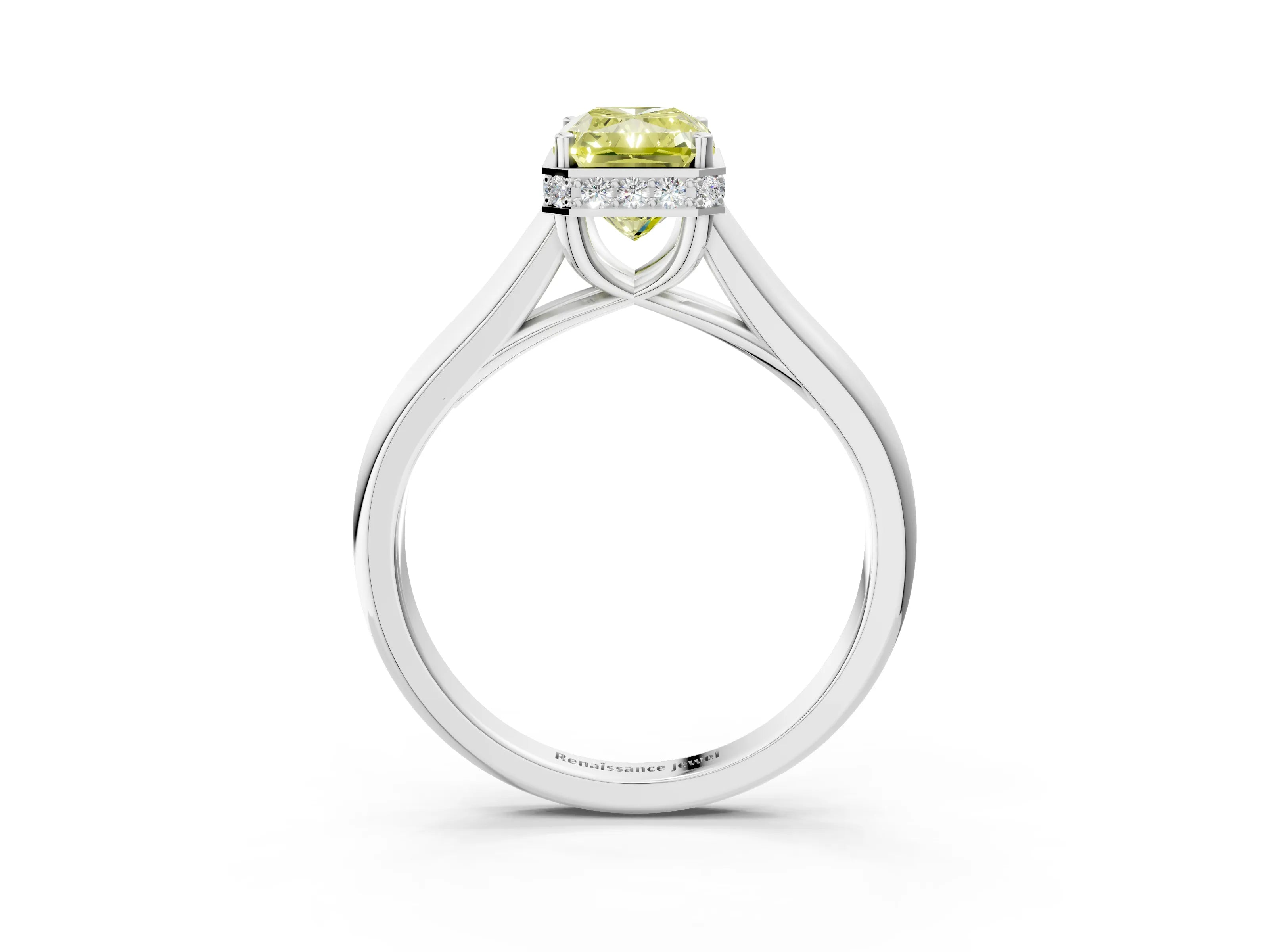 White gold Fancy Yellow Radiant Cut Solitaire Diamond Engagement Ring with Four-Prong Setting and Tapered Band_15