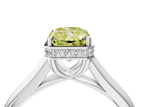 White gold Fancy Yellow Radiant Cut Solitaire Diamond Engagement Ring with Four-Prong Setting and Tapered Band_16