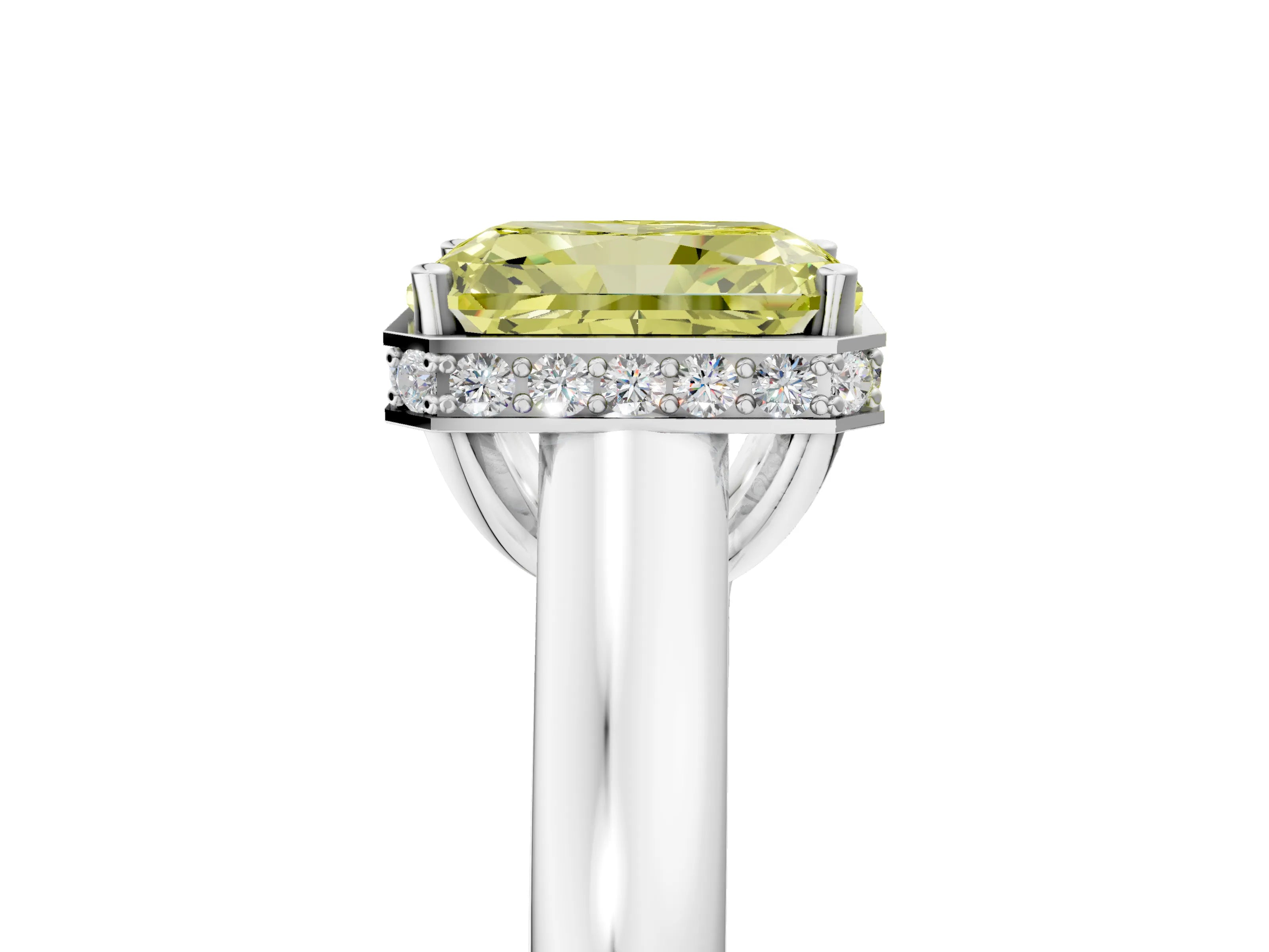 White gold Fancy Yellow Radiant Cut Solitaire Diamond Engagement Ring with Four-Prong Setting and Tapered Band_17