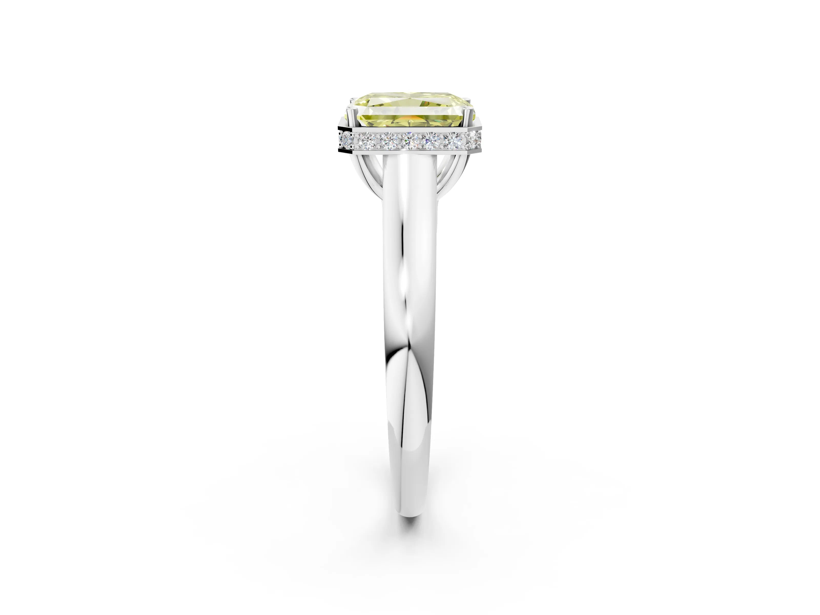 White gold Fancy Yellow Radiant Cut Solitaire Diamond Engagement Ring with Four-Prong Setting and Tapered Band_2