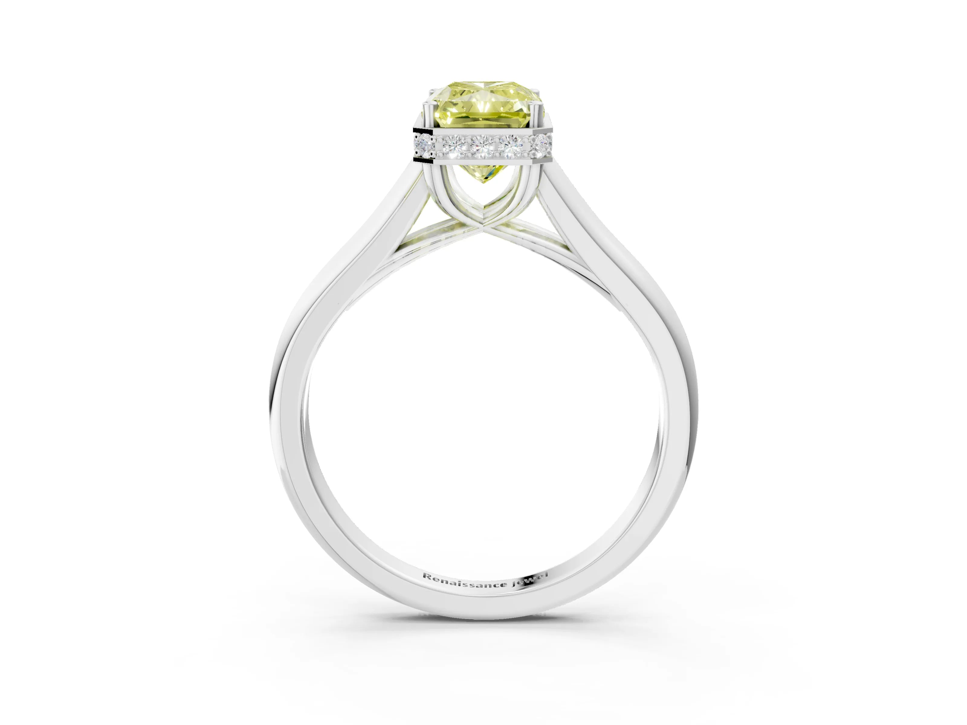 White gold Fancy Yellow Radiant Cut Solitaire Diamond Engagement Ring with Four-Prong Setting and Tapered Band_3