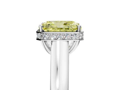 White gold Fancy Yellow Radiant Cut Solitaire Diamond Engagement Ring with Four-Prong Setting and Tapered Band_5