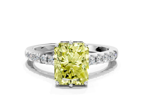 White gold Fancy Yellow Radiant Cut Solitaire Diamond Engagement Ring with Pavé Band and Six-Prong Setting_12