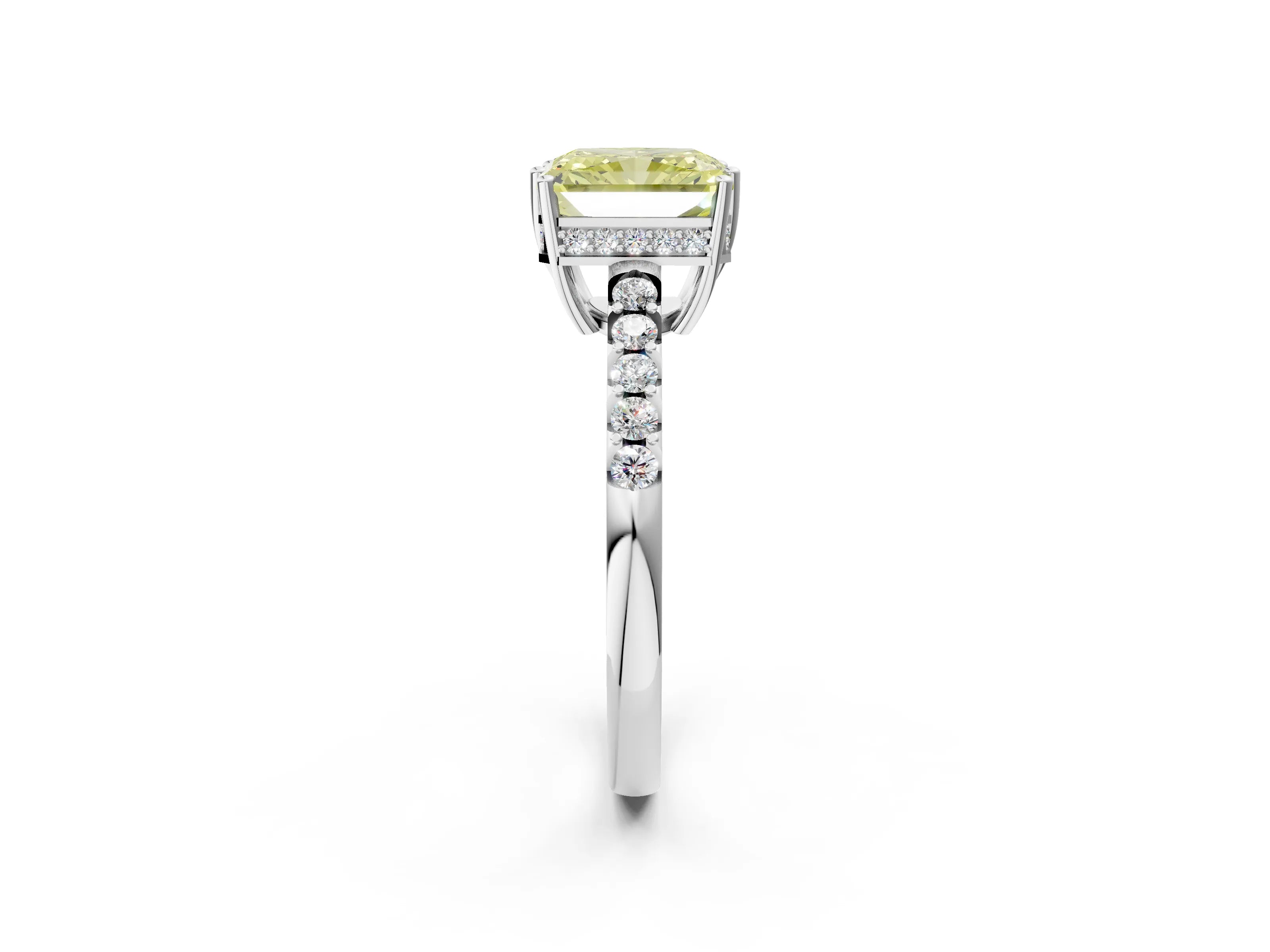 White gold Fancy Yellow Radiant Cut Solitaire Diamond Engagement Ring with Pavé Band and Six-Prong Setting_14