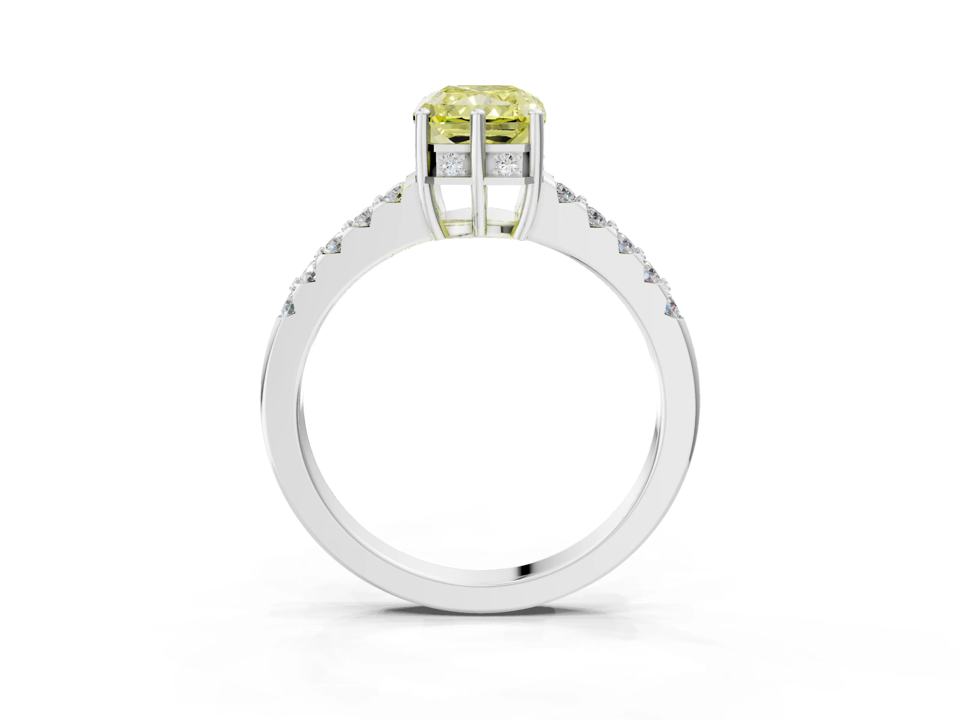 White gold Fancy Yellow Radiant Cut Solitaire Diamond Engagement Ring with Pavé Band and Six-Prong Setting_15