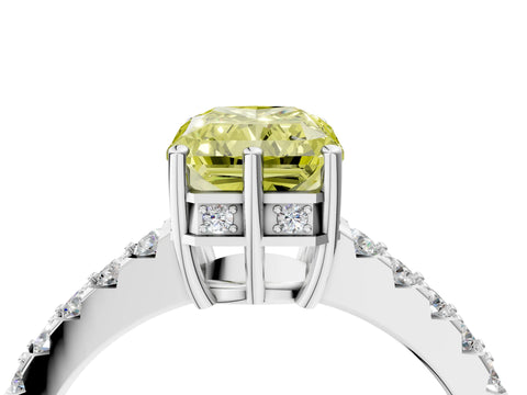 White gold Fancy Yellow Radiant Cut Solitaire Diamond Engagement Ring with Pavé Band and Six-Prong Setting_16