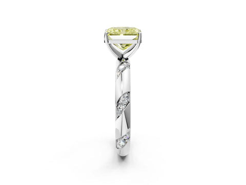 White gold Fancy Yellow Radiant Cut Solitaire Diamond Engagement Ring with Twisted Pave Band and Four-Prong Setting_39