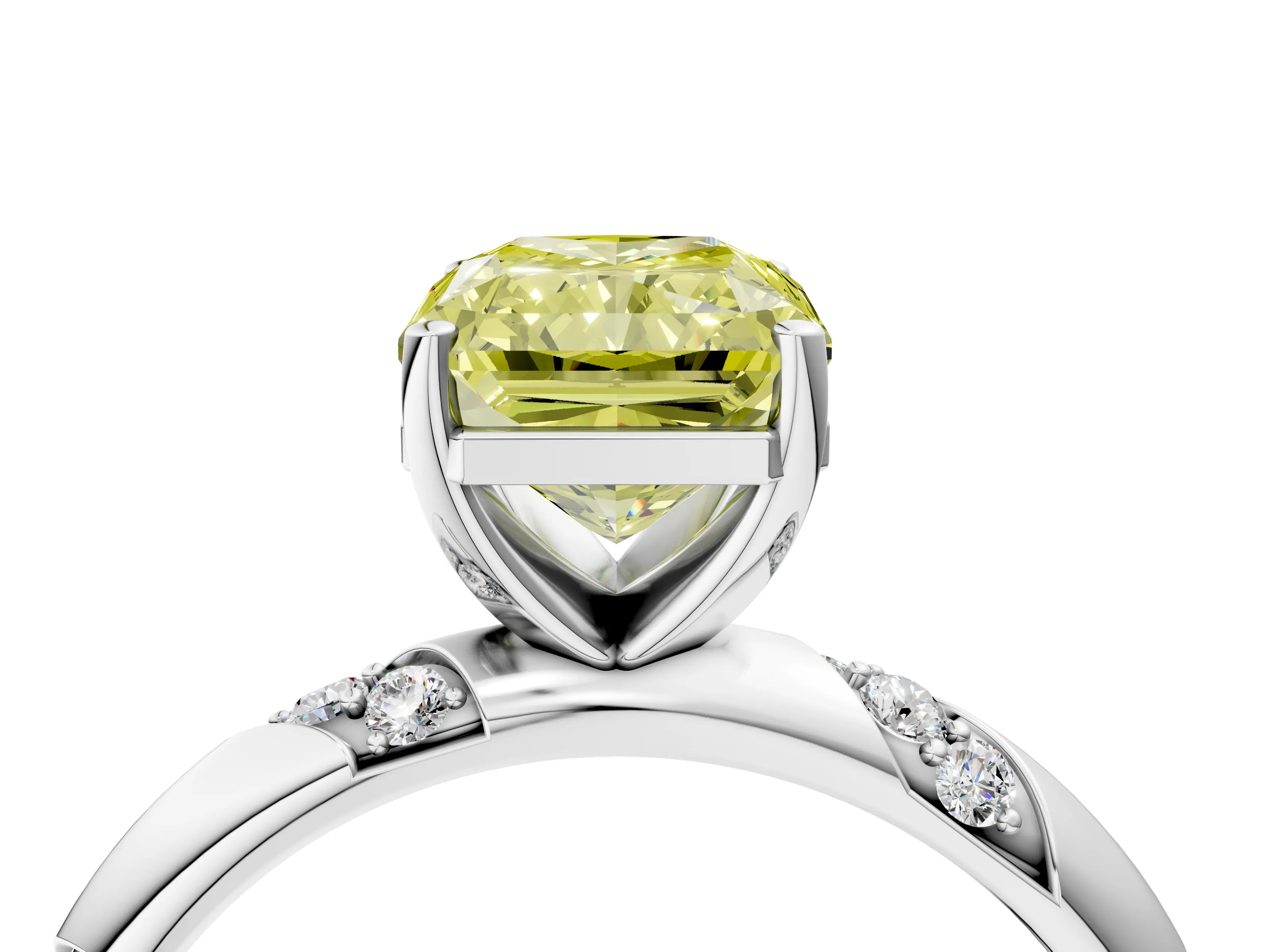 White gold Fancy Yellow Radiant Cut Solitaire Diamond Engagement Ring with Twisted Pave Band and Four-Prong Setting_41