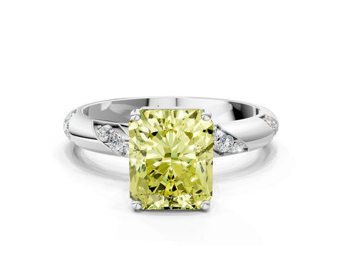 White gold Fancy Yellow Radiant Cut Solitaire Diamond Engagement Ring with Twisted Pave Band and Four-Prong Setting_41