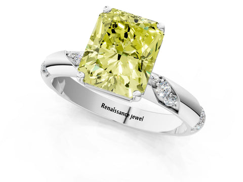 White gold Fancy Yellow Radiant Cut Solitaire Diamond Engagement Ring with Twisted Pave Band and Four-Prong Setting_42