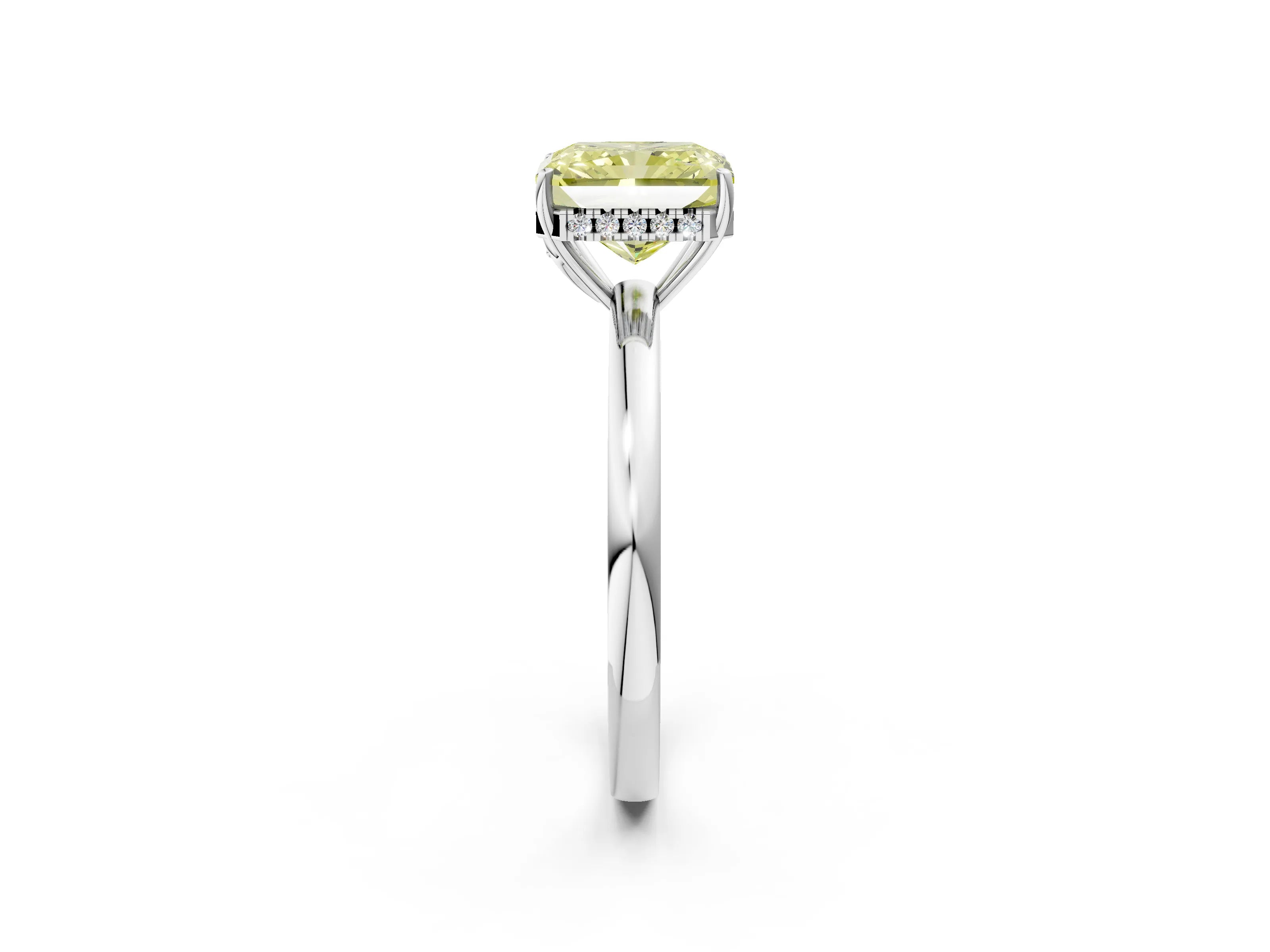 White gold Fancy Yellow Radiant Cut Solitaire Diamond Ring with Prong Setting and Plain Band_14