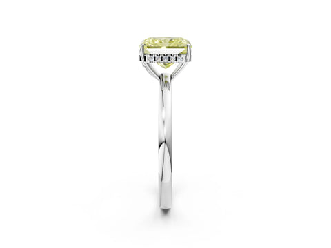 White gold Fancy Yellow Radiant Cut Solitaire Diamond Ring with Prong Setting and Plain Band_14
