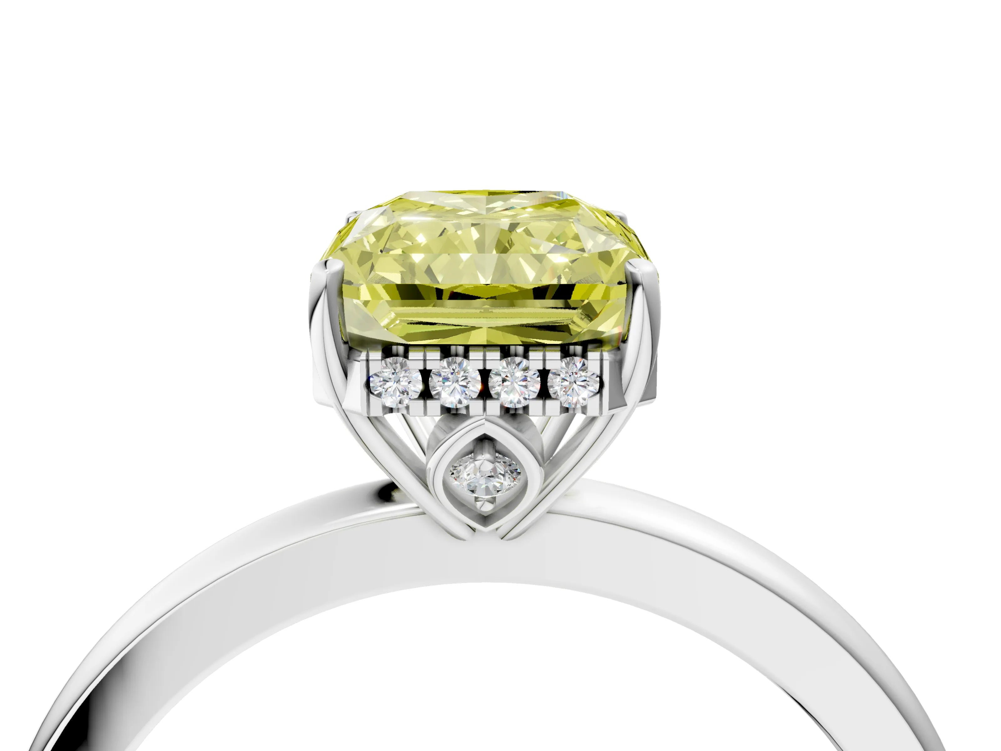 White gold Fancy Yellow Radiant Cut Solitaire Diamond Ring with Prong Setting and Plain Band_16