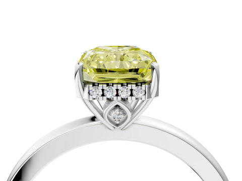 White gold Fancy Yellow Radiant Cut Solitaire Diamond Ring with Prong Setting and Plain Band_16