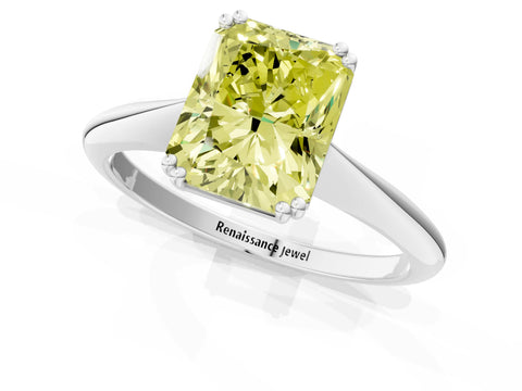 White gold Fancy Yellow Radiant Cut Solitaire Diamond Ring with Six-Prong Setting and Classic Band_1