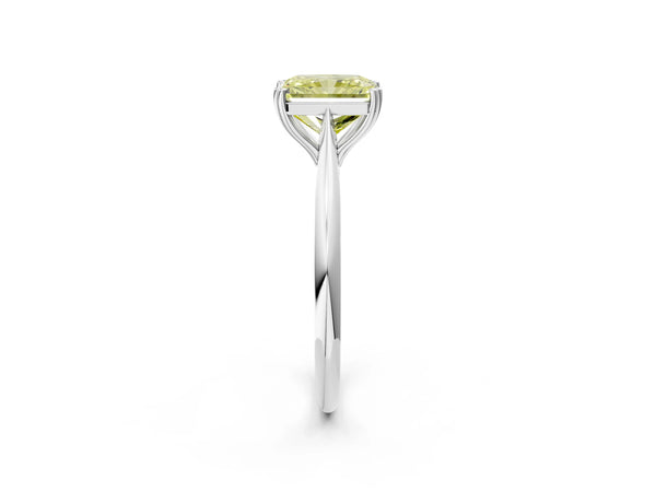 Platinum Fancy Yellow Radiant Cut Solitaire Diamond Ring with Six-Prong Setting and Classic Band