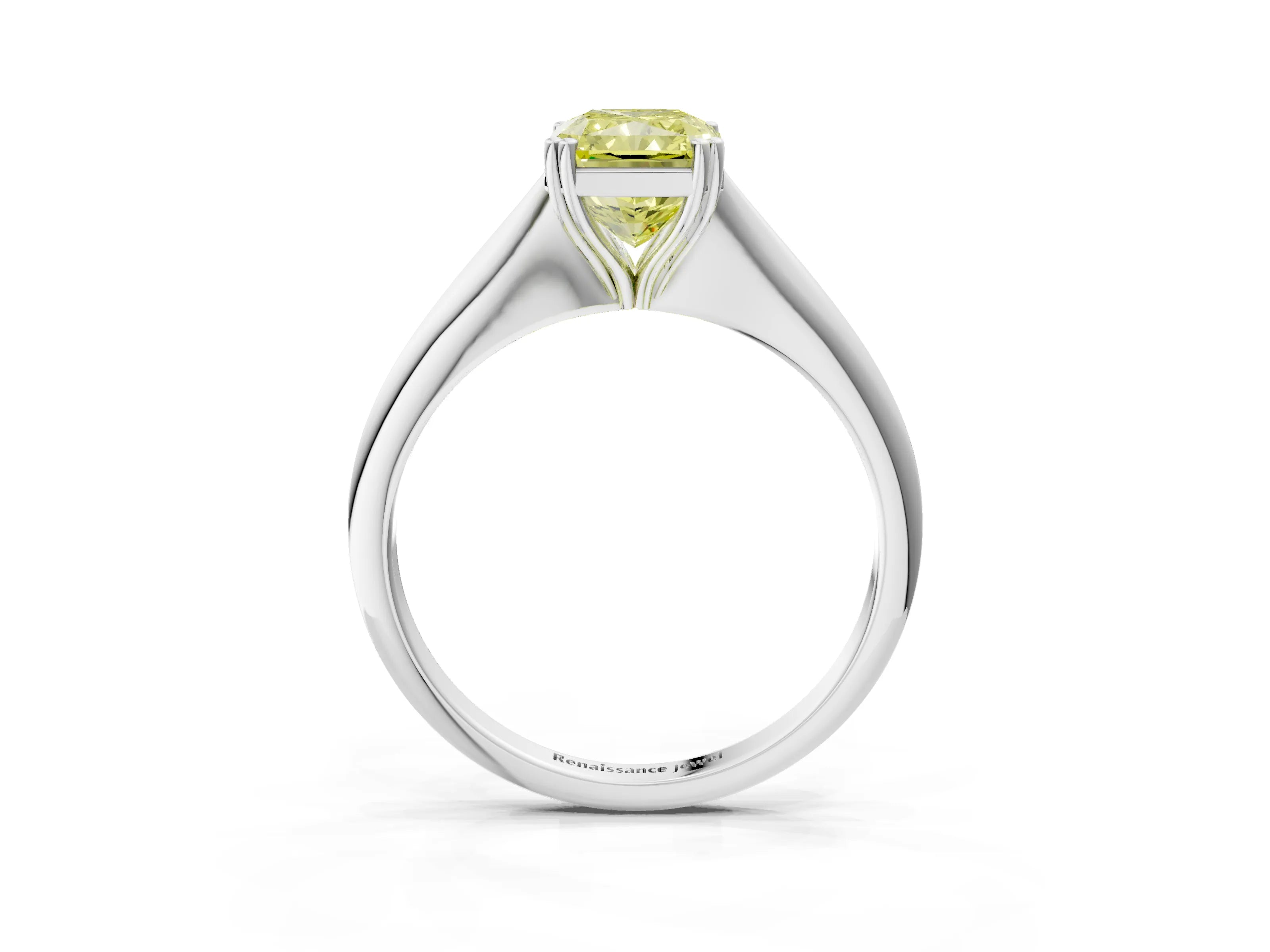 White gold Fancy Yellow Radiant Cut Solitaire Diamond Ring with Six-Prong Setting and Classic Band_3